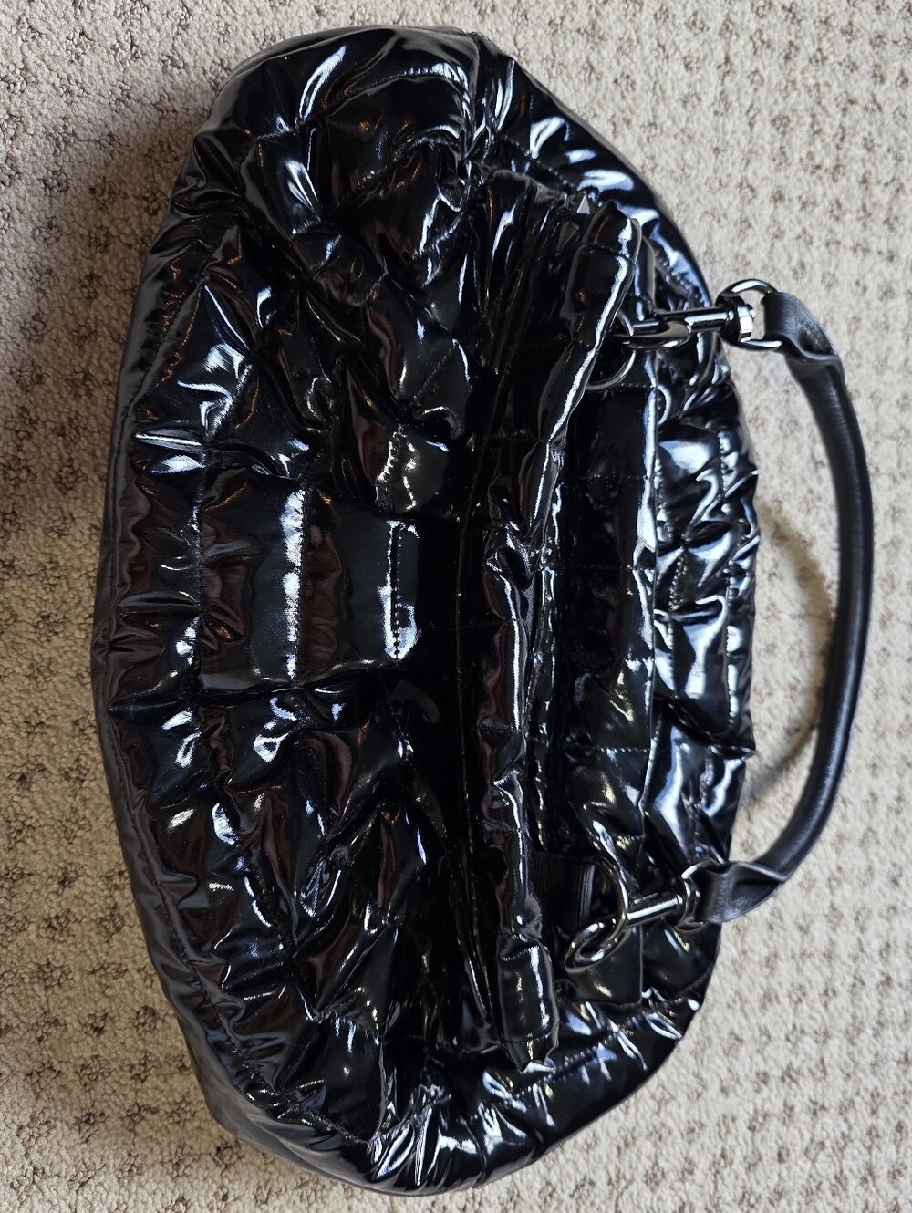 THINK ROYLN Shiny Black Quilted Patent Hobo Bag